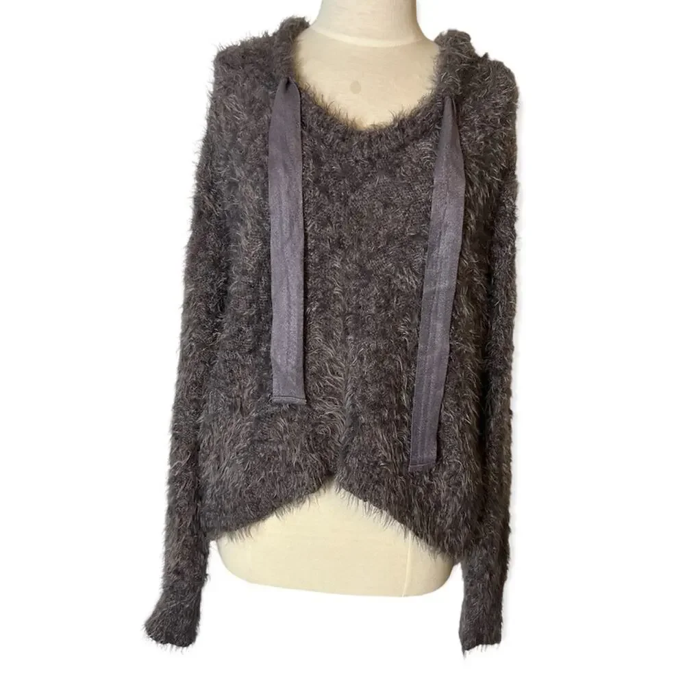 Free people light as a feather fuzzy gray hoodie soft sz XS oversized cut